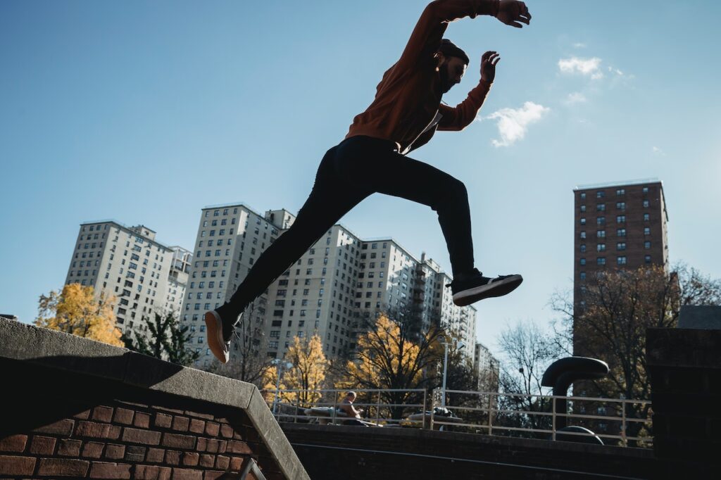 Parkour practitioner performing