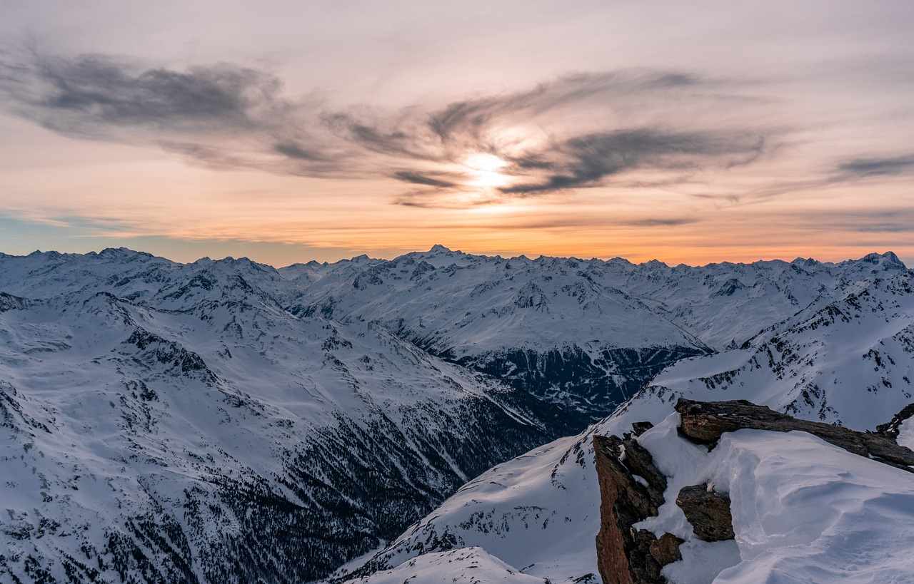 Sunset ski mountaineering